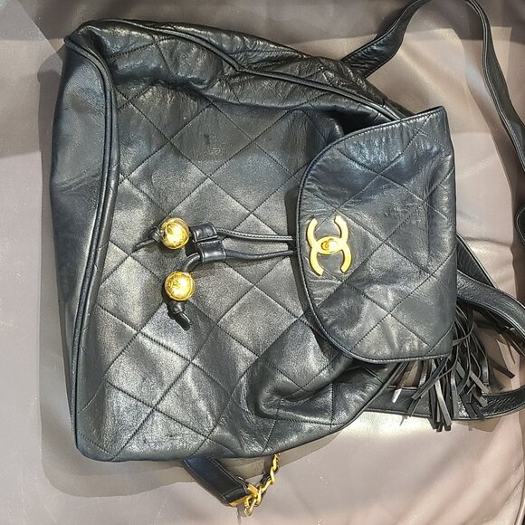 Chanel vintage black quilted lambskin backpack